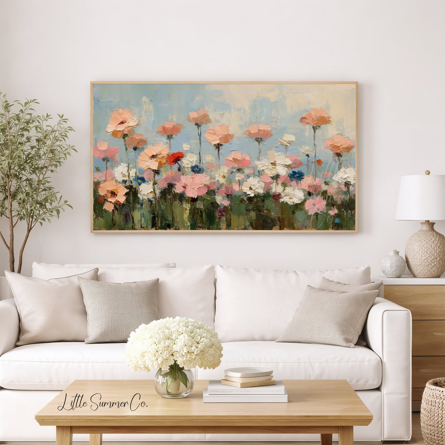 Pastel Flower Field Frame TV Art displayed on a TV