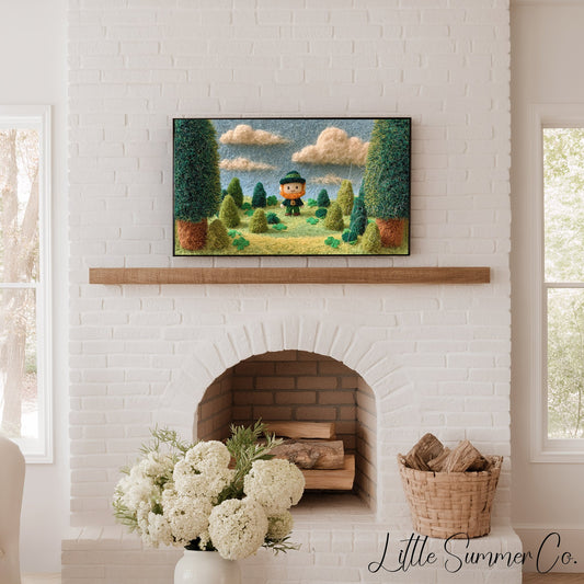 Leprechaun Meadow Frame TV Art displayed on a TV