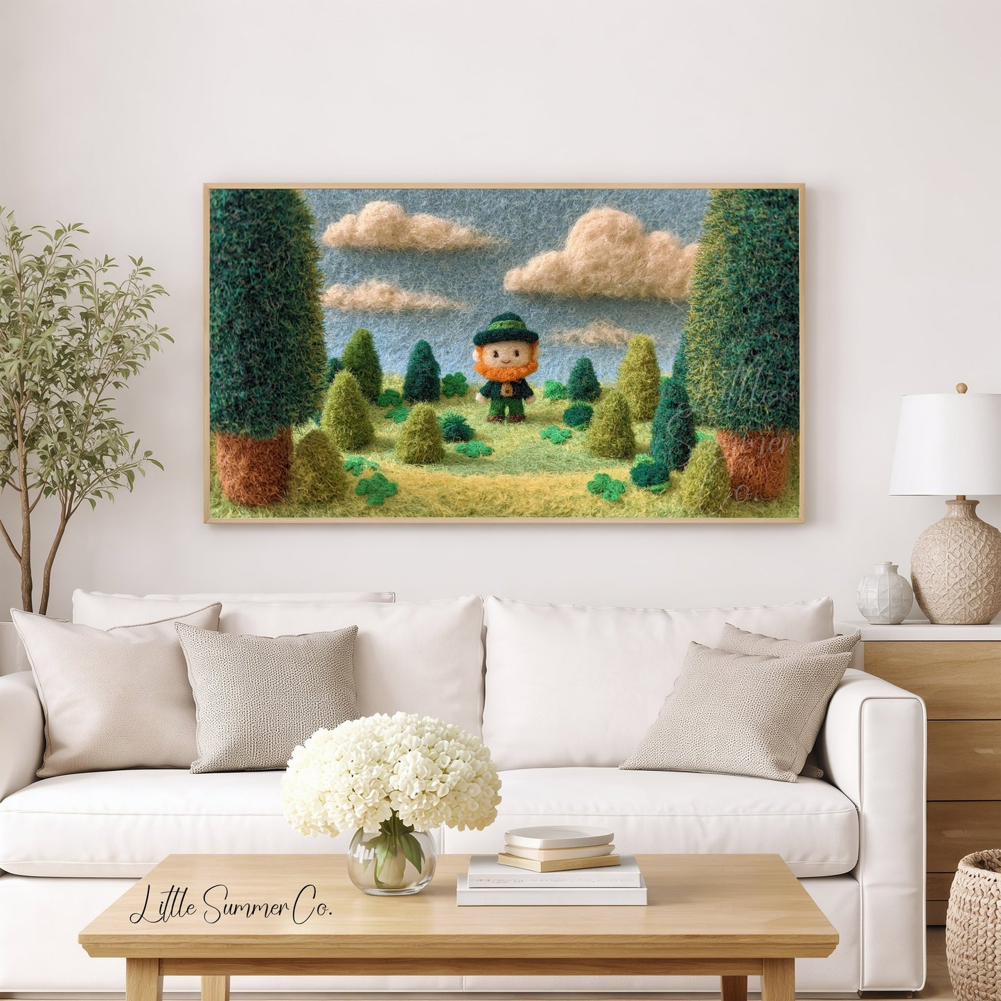 Leprechaun Meadow Frame TV Art displayed on a TV