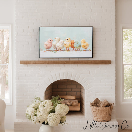 Pastel Chicks Frame TV Art displayed on a TV