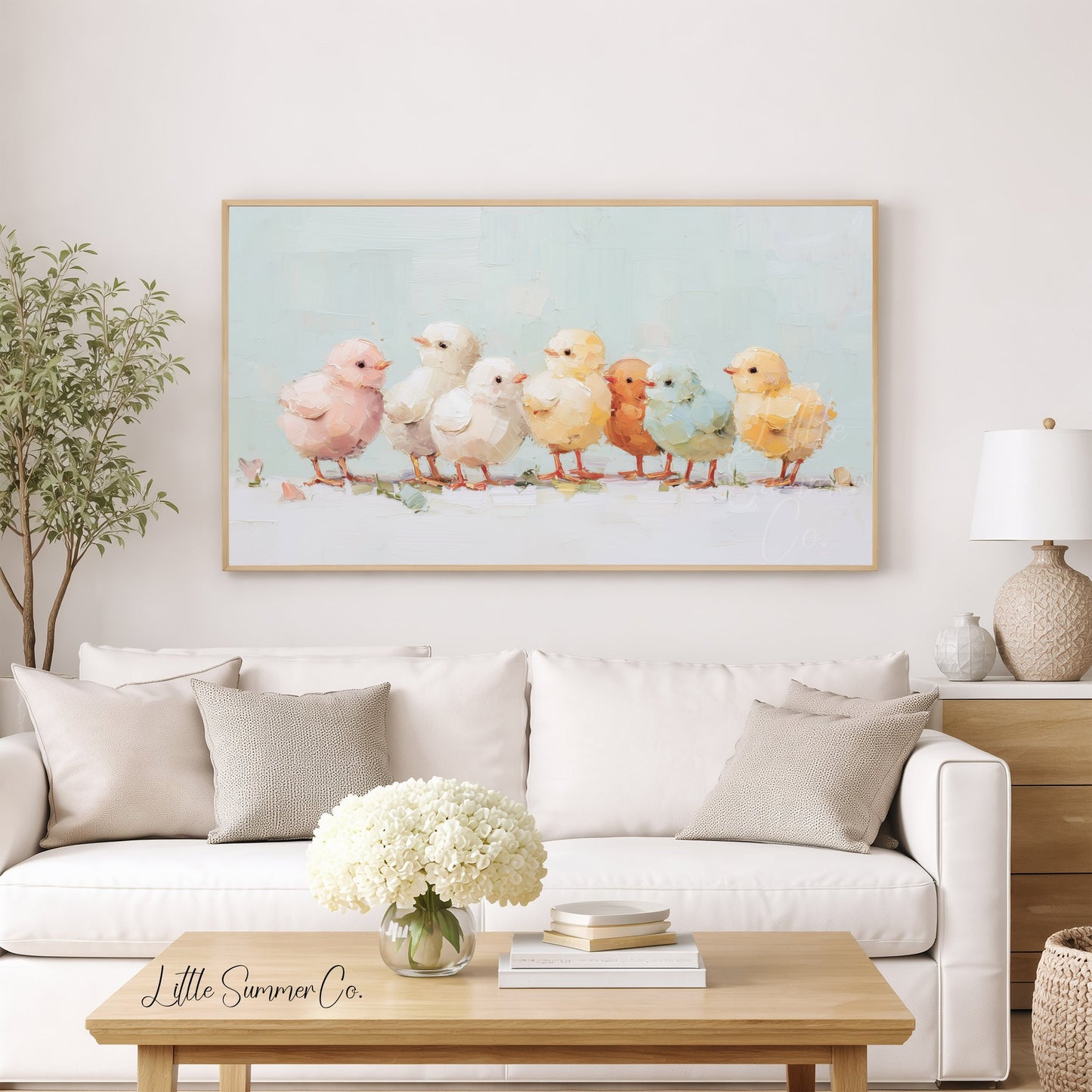 Pastel Chicks Frame TV Art displayed on a TV