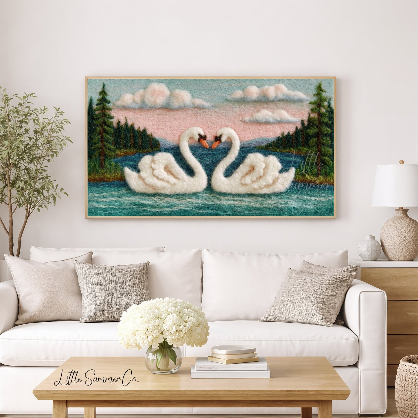 Swan Heart Sunset Frame TV Art displayed on a TV