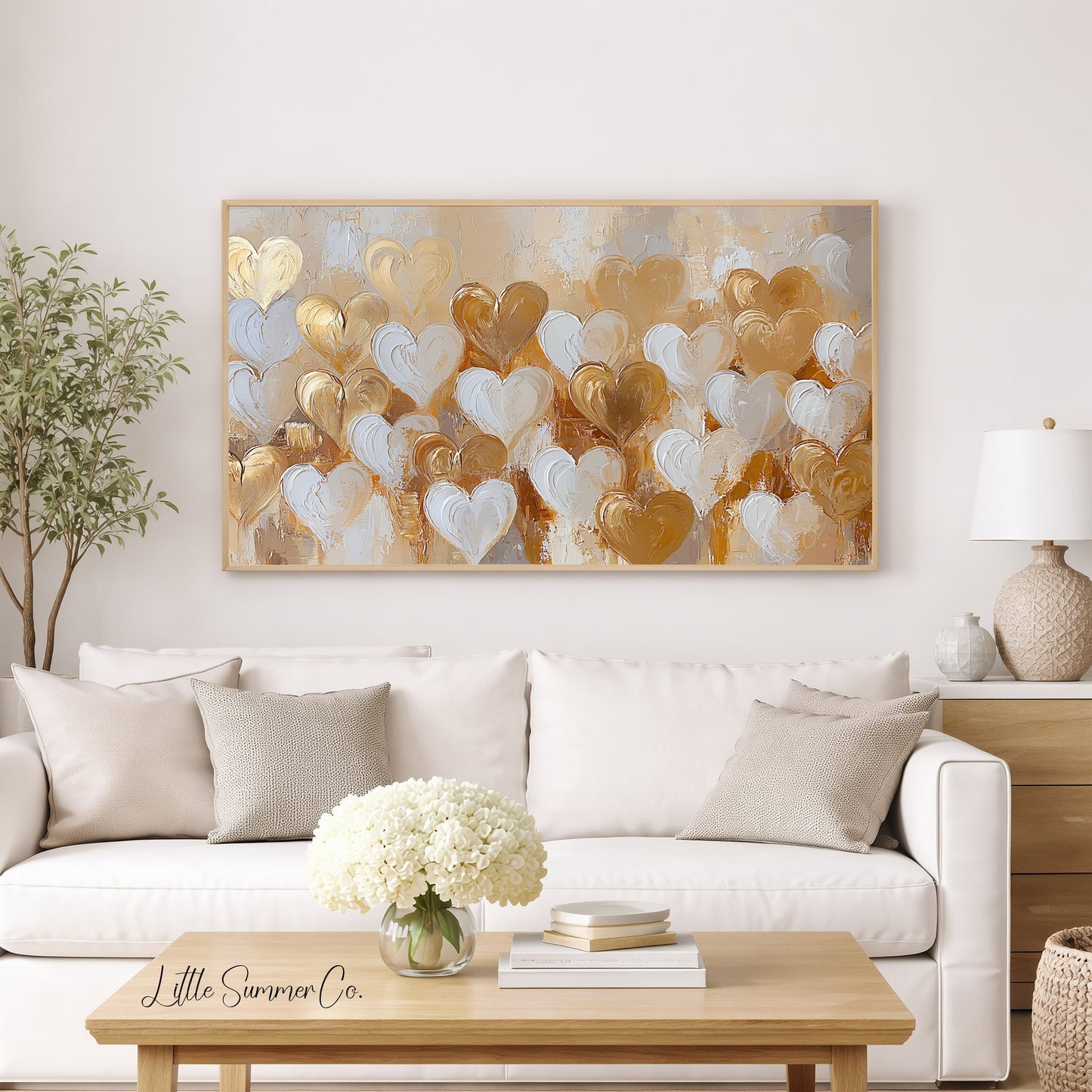 Layered Gold Hearts Frame TV Art displayed on a TV