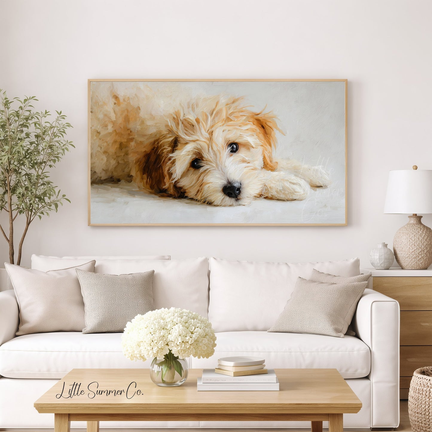 Curly Puppy Close Up Frame TV Art displayed on a TV