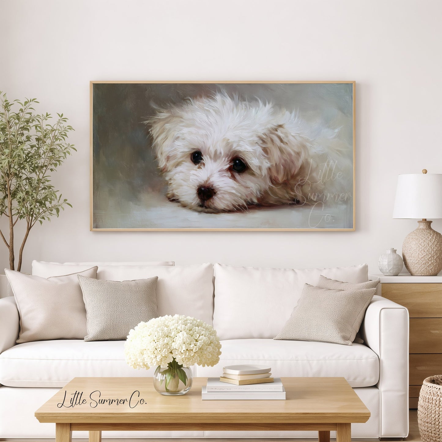 White Puppy Frame TV Art displayed on a TV