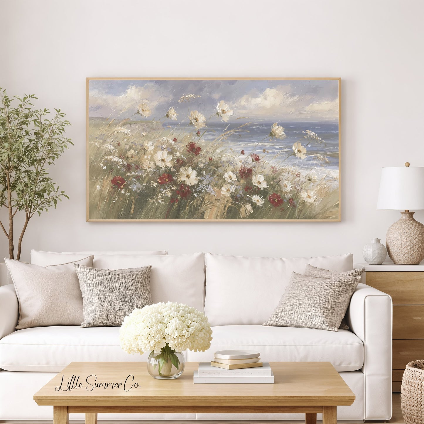 Coastal Wildflowers Frame TV Art displayed on a TV