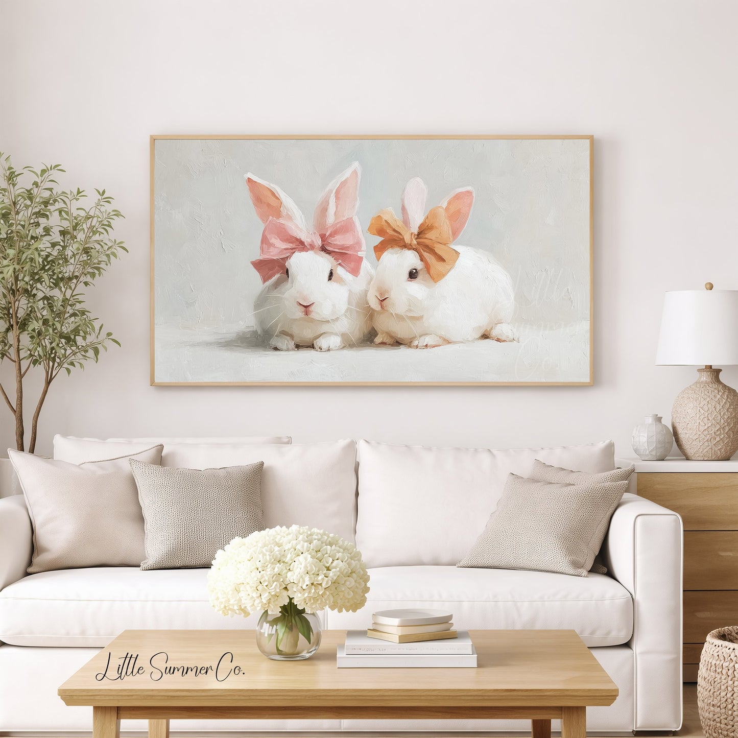 Bow Bunnies Frame TV Art displayed on a TV