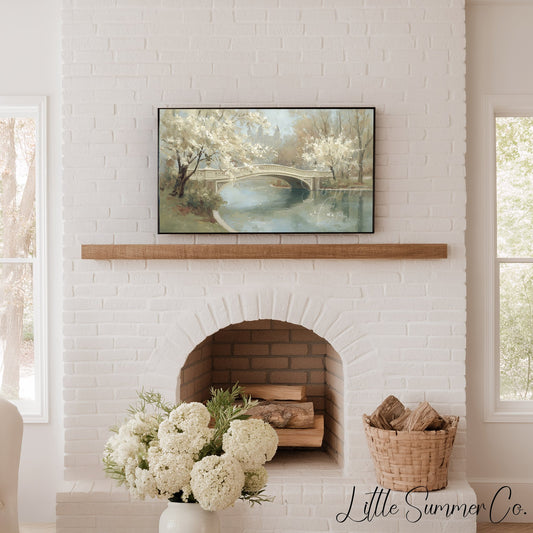 Blossom Bridge Frame TV Art displayed on a TV