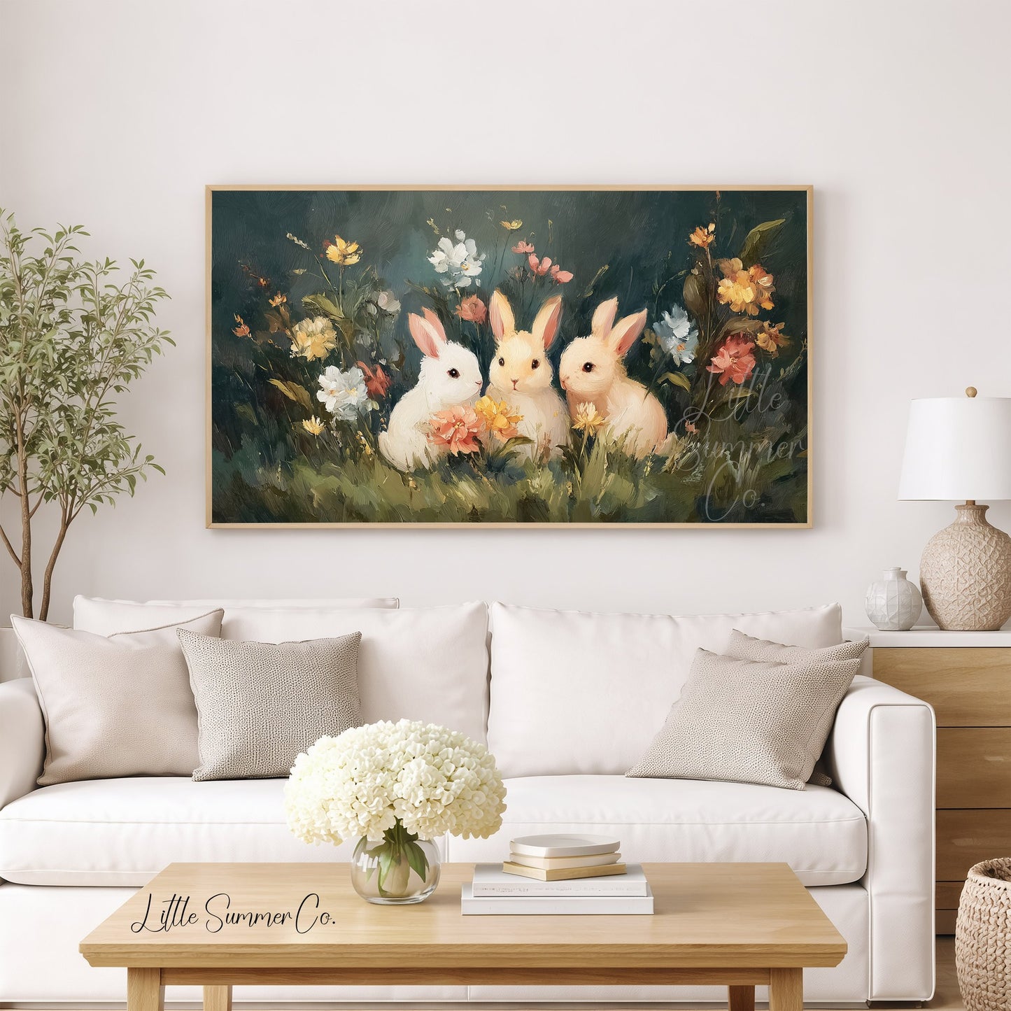 Garden Rabbits Frame TV Art displayed on a TV