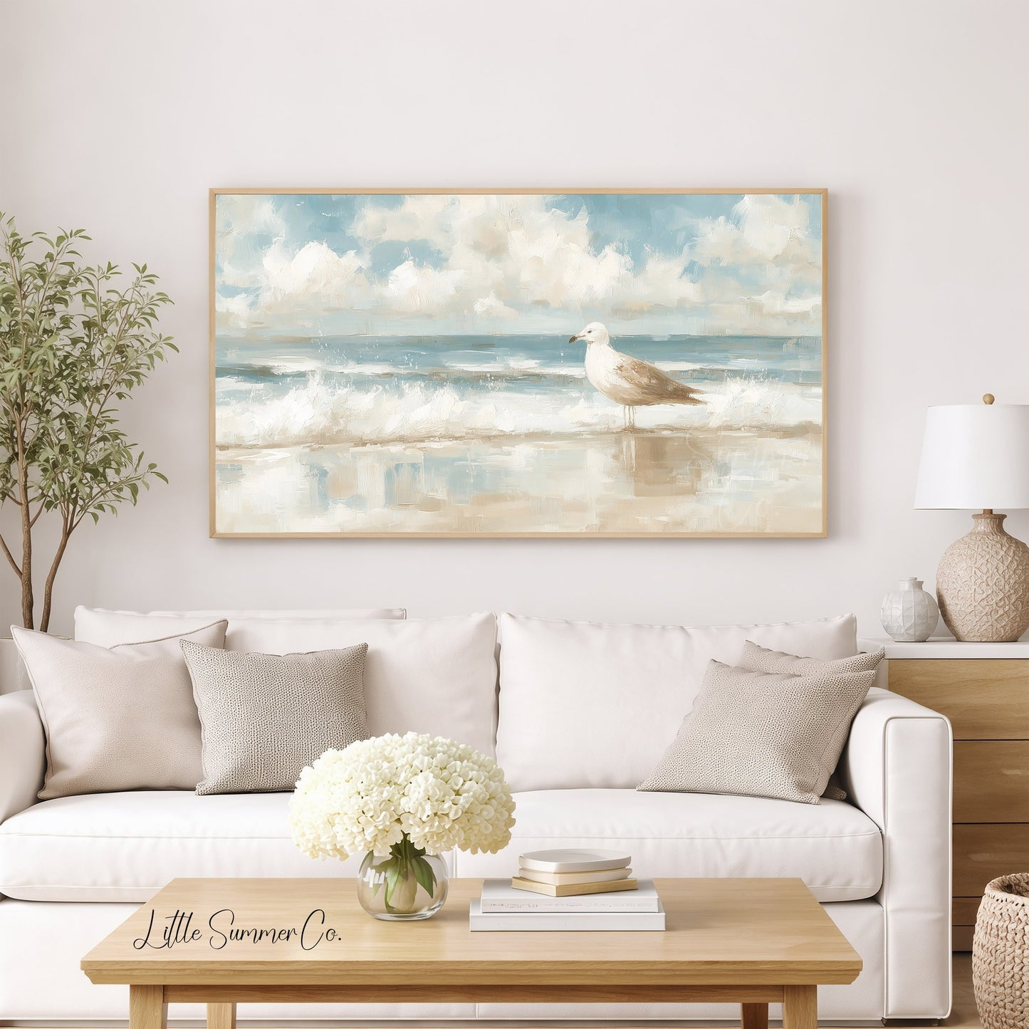 Seagull Ocean Waves Frame TV Art displayed on a TV