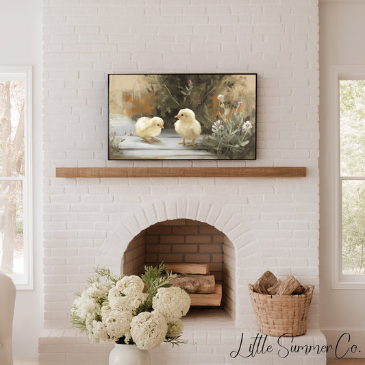Garden Chicks Frame TV Art displayed on a TV