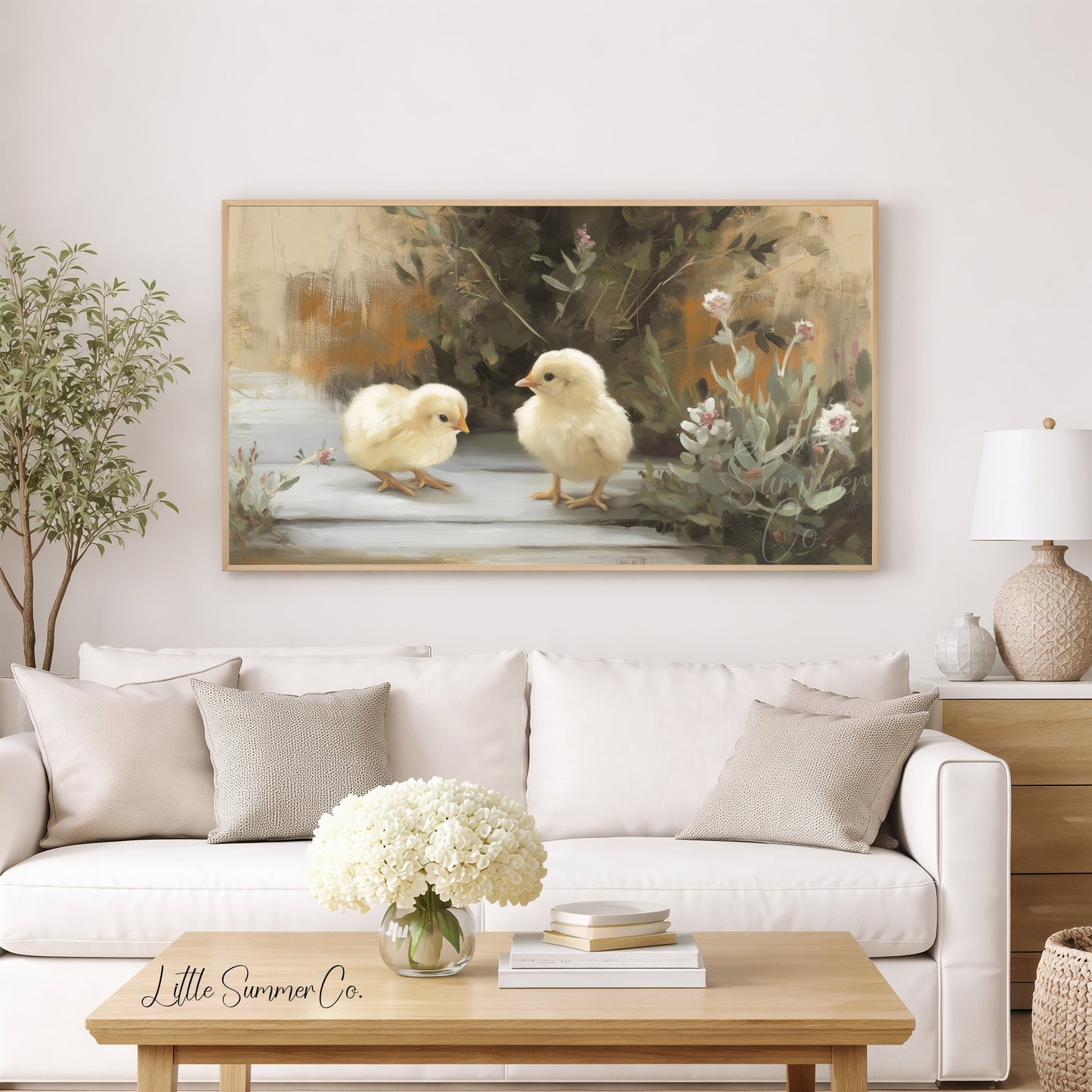 Garden Chicks Frame TV Art displayed on a TV