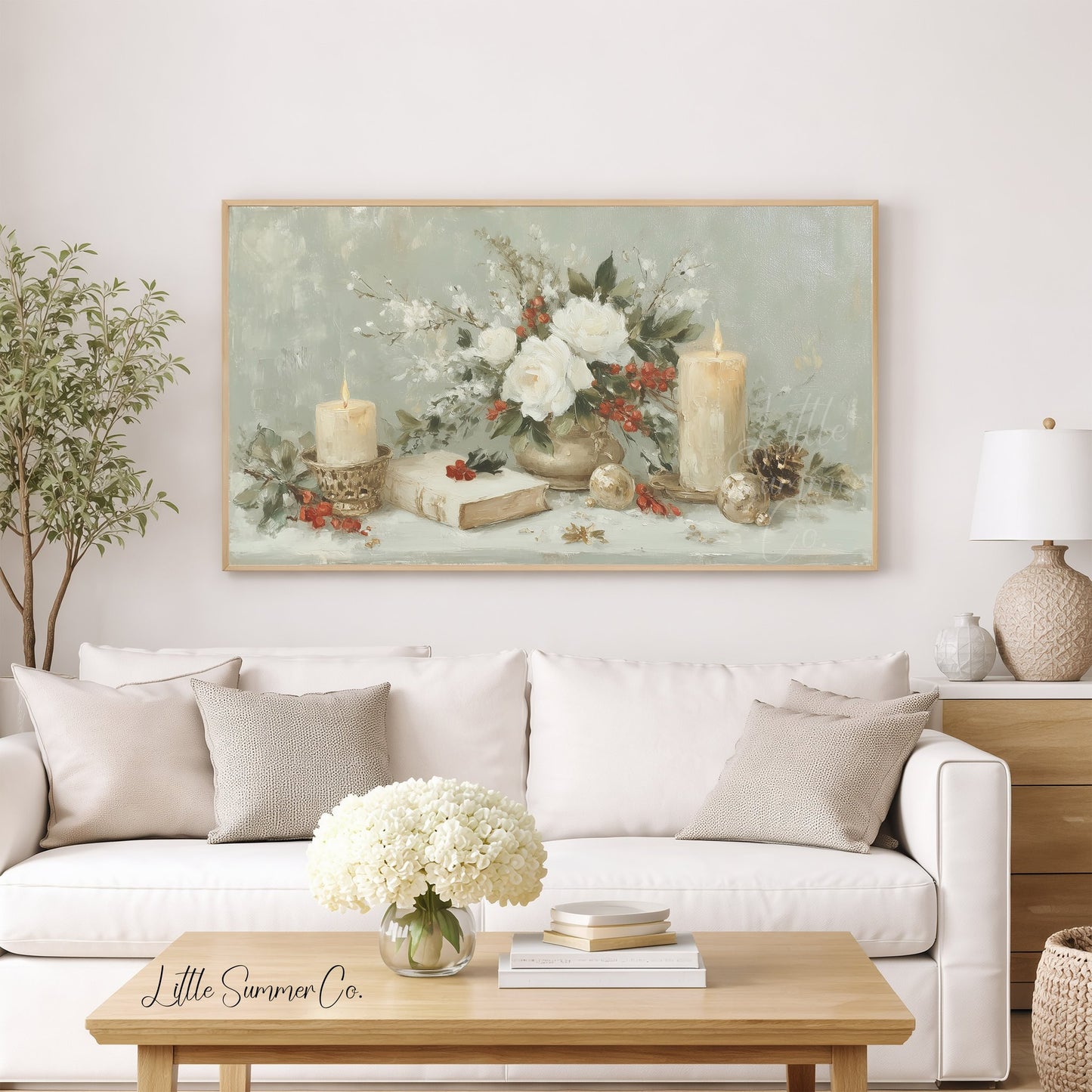 Holiday Candles and Flowers Frame TV Art displayed on a TV