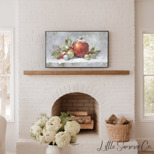 Christmas Ornament Cluster Frame TV Art displayed on a TV