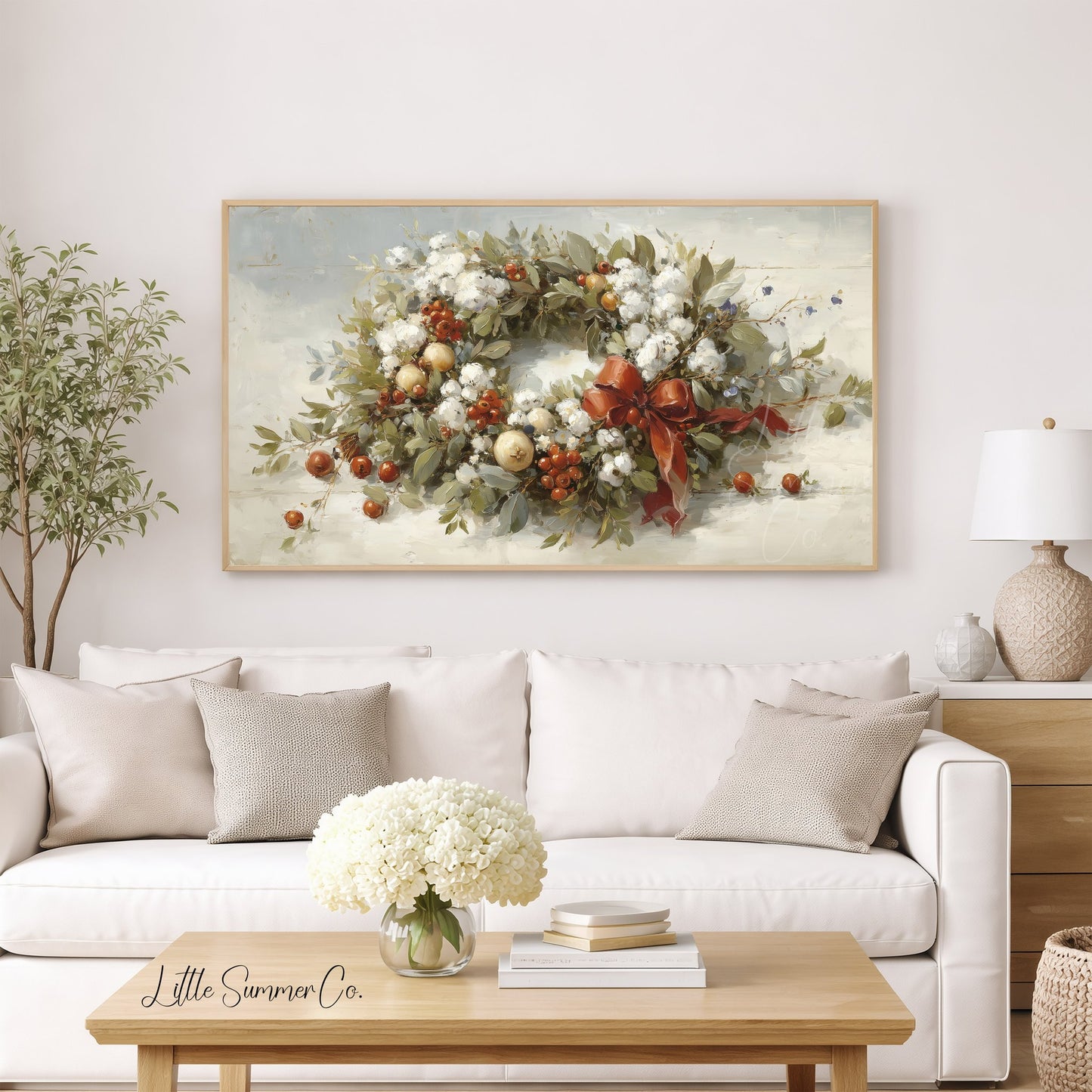 Christmas Wreath with Berries Frame TV Art displayed on a TV