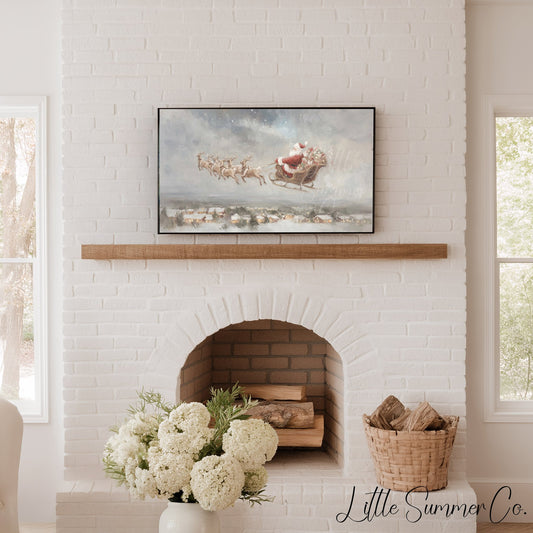 Santa Sleigh Over Village Frame TV Art displayed on a TV