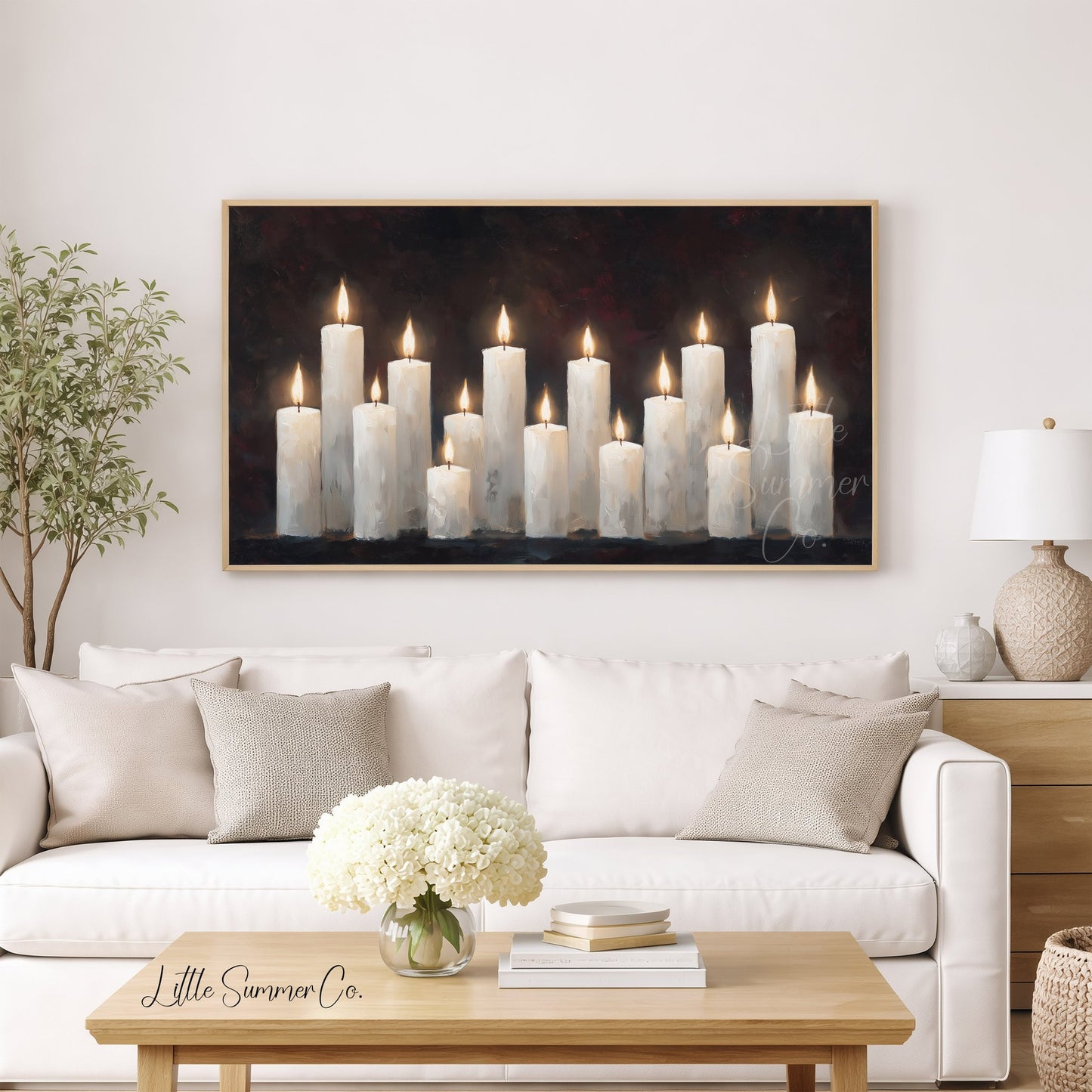 White Candle Group Frame TV Art displayed on a TV