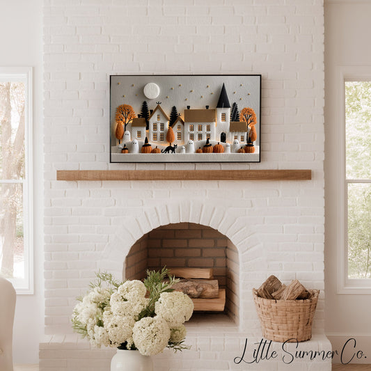 Felt Halloween Village Moonlight Frame TV Art displayed on a TV