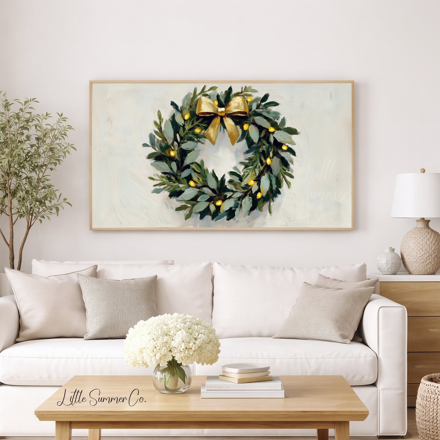 Christmas Wreath Frame TV Art displayed on a TV