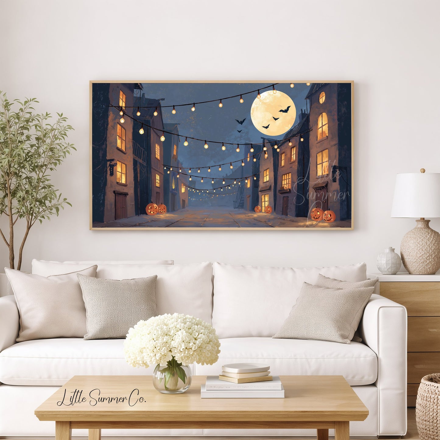 Halloween Street Lights Frame TV Art displayed on a TV