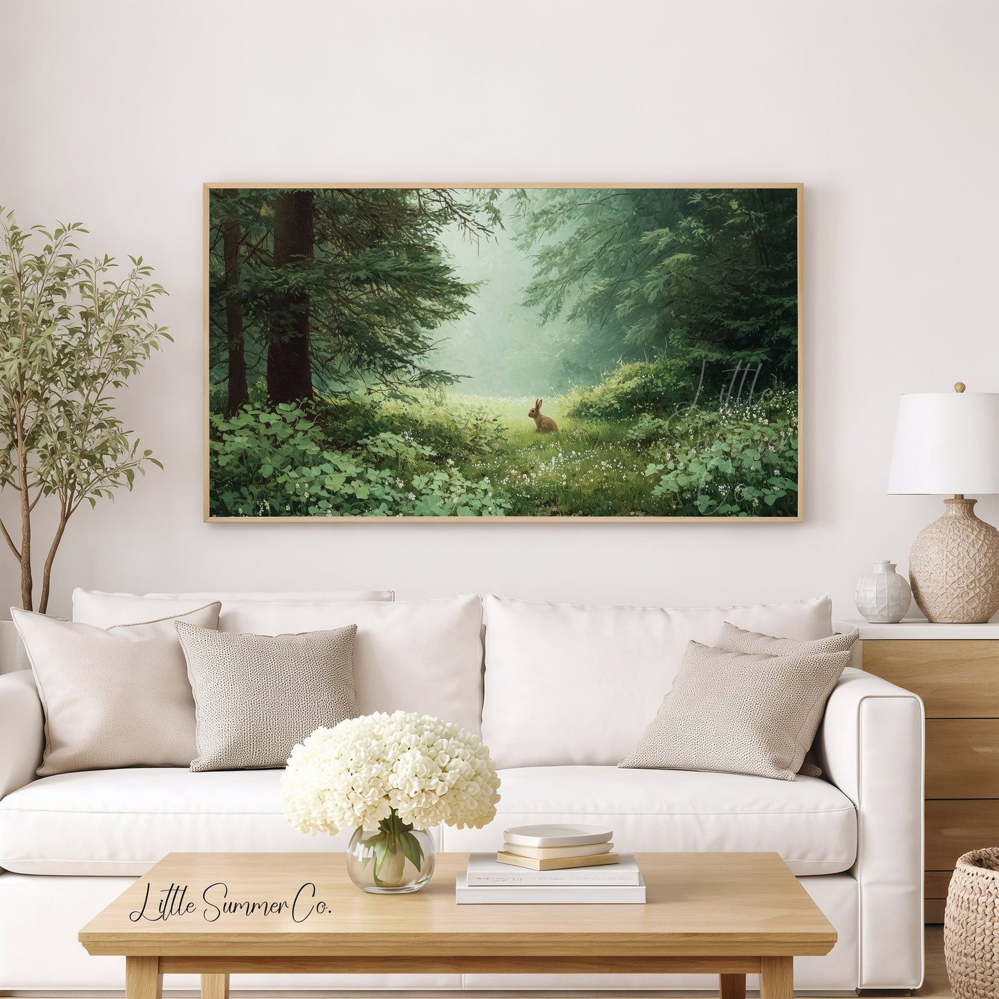 Woodland Rabbit Frame TV Art displayed on a TV