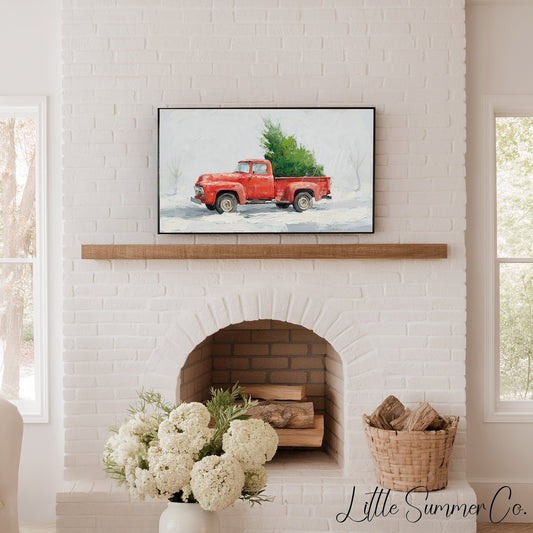 Red Truck Christmas Tree Snow Frame TV Art displayed on a TV