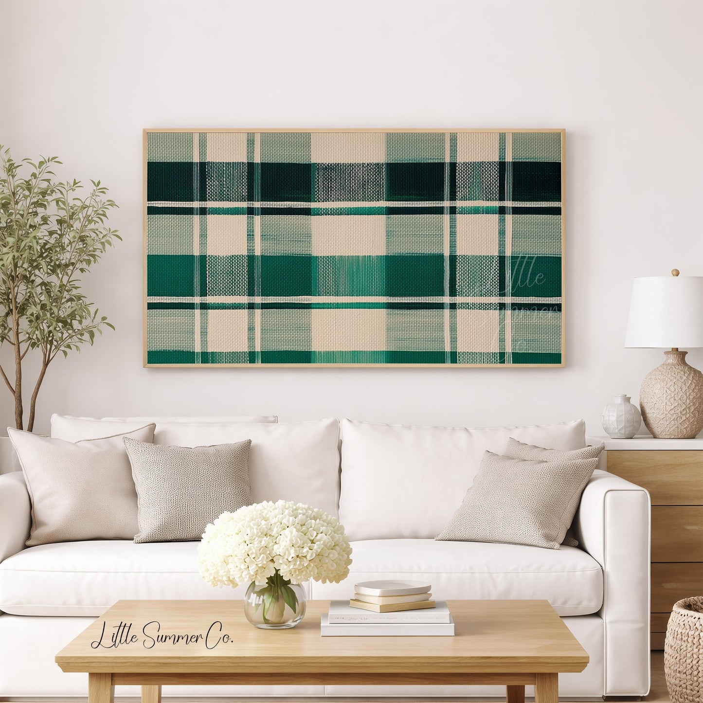 Green Plaid Pattern Frame TV Art displayed on a TV