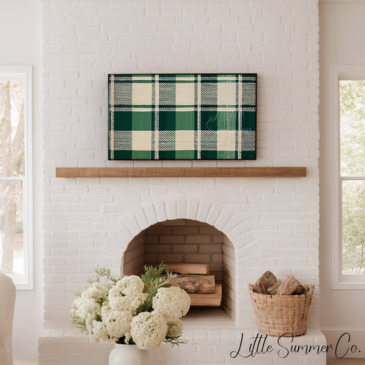 Woven Green Plaid Frame TV Art displayed on a TV
