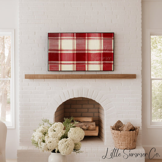 Red Plaid Pattern Frame TV Art displayed on a TV