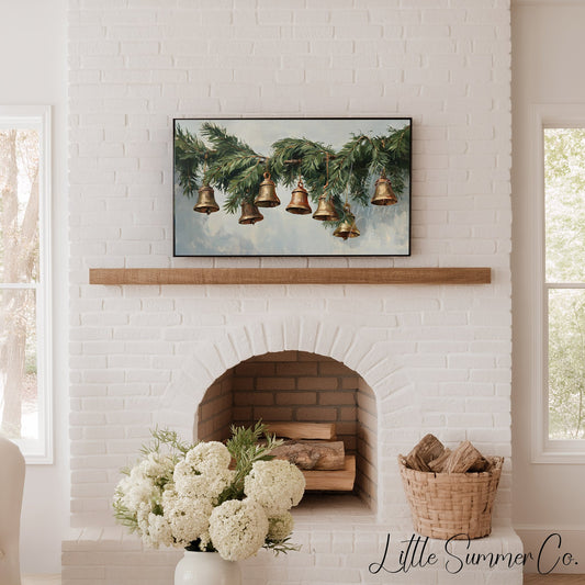 Evergreen Bells Garland Frame TV Art displayed on a TV
