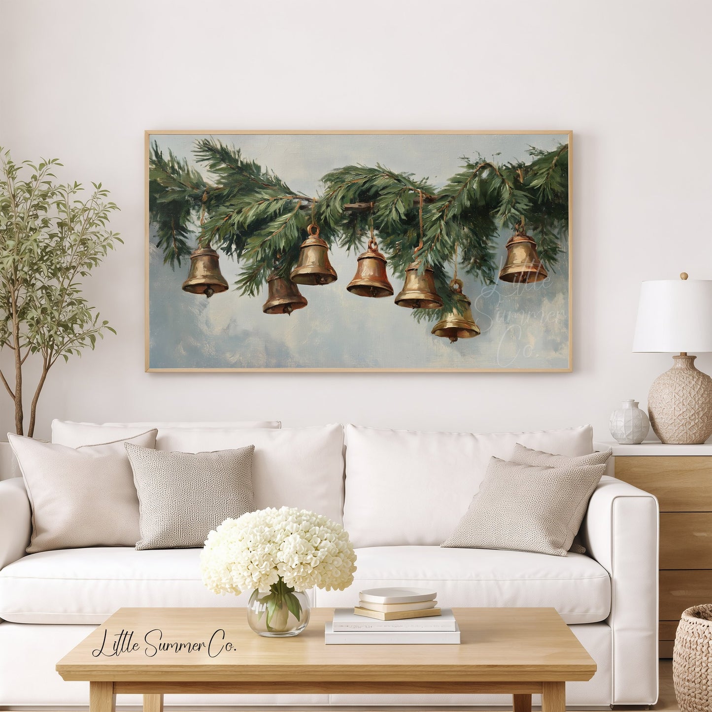 Evergreen Bells Garland Frame TV Art displayed on a TV