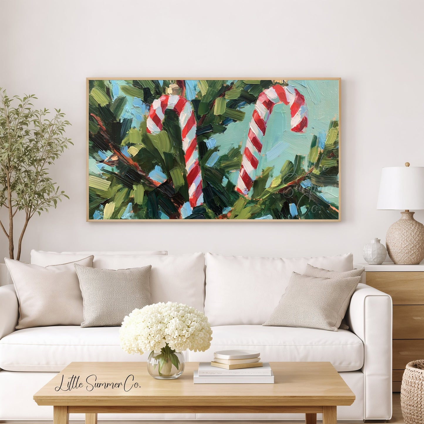 Candy Cane Branches Frame TV Art displayed on a TV