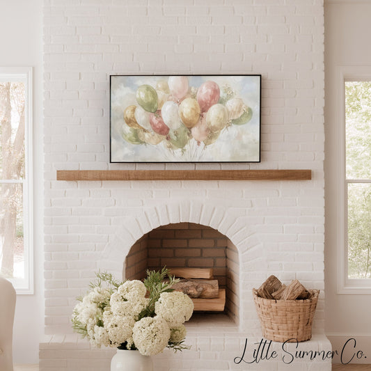 Pastel Party Balloons Frame TV Art displayed on a TV