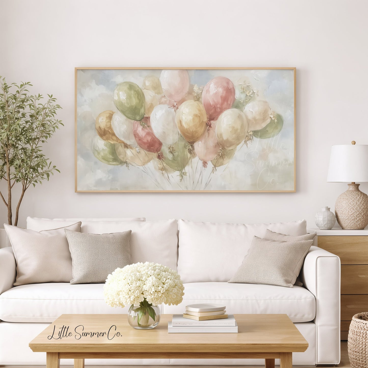 Pastel Party Balloons Frame TV Art displayed on a TV