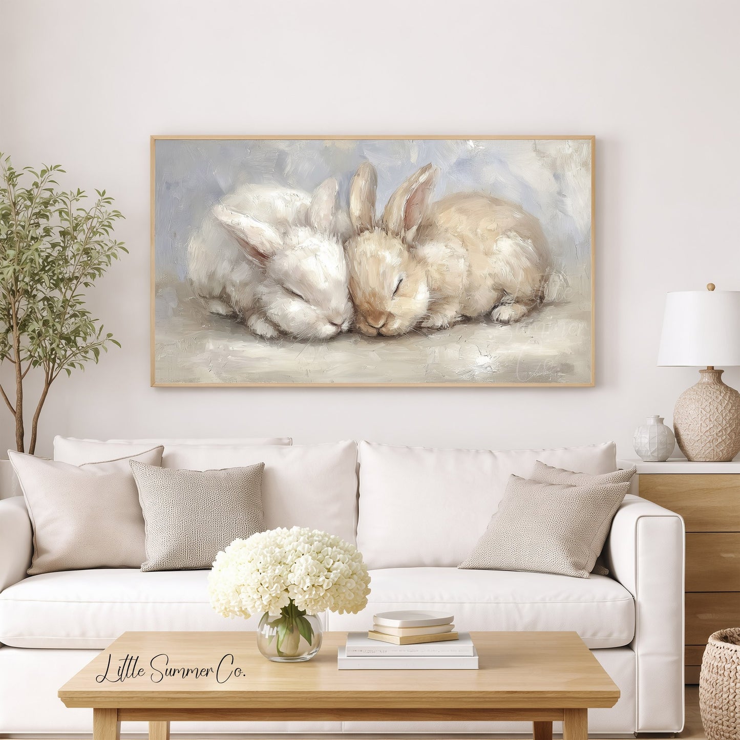 Sleeping Rabbits Frame TV Art displayed on a TV