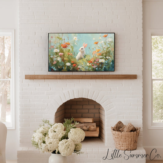 Flower Bunny Frame TV Art displayed on a TV