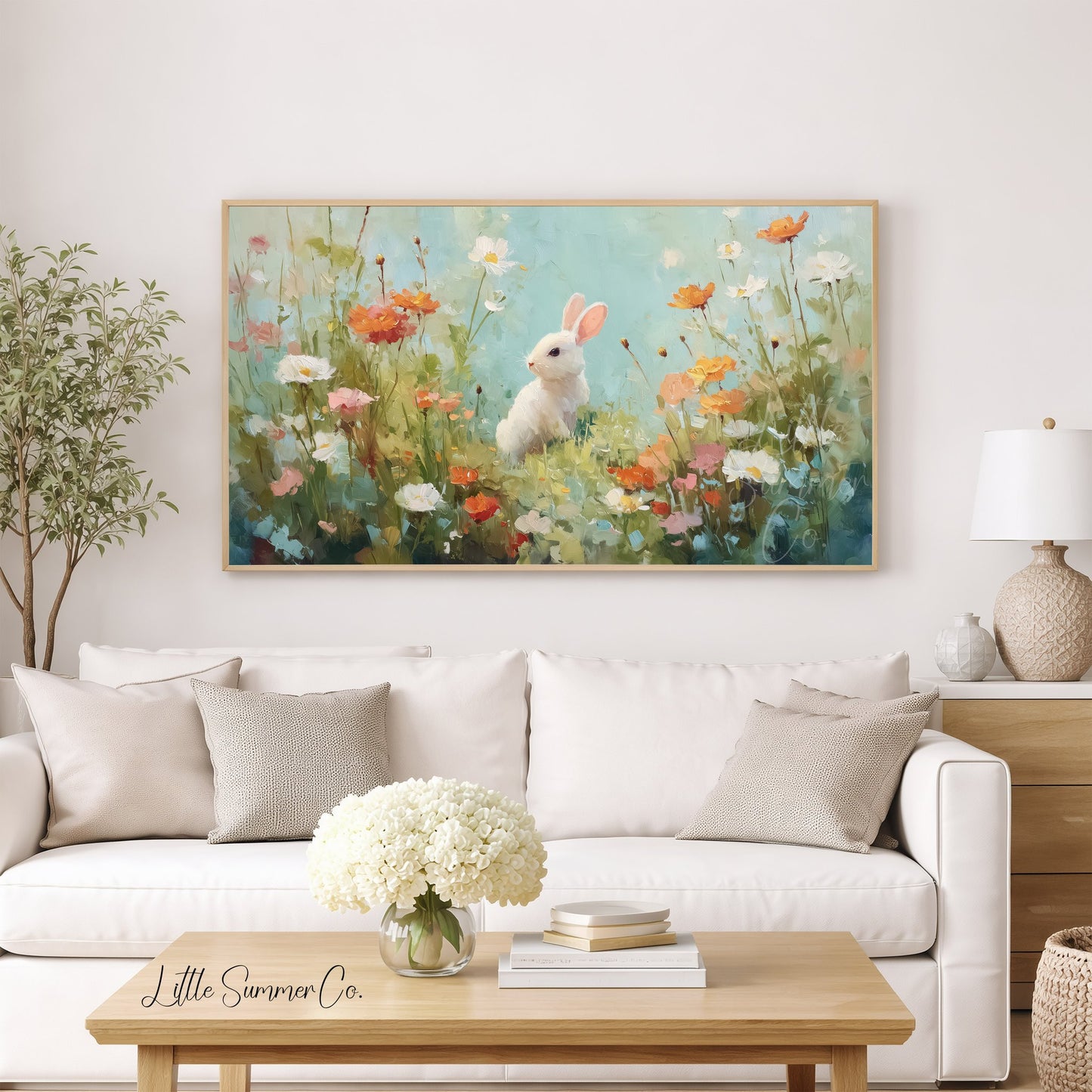 Flower Bunny Frame TV Art displayed on a TV