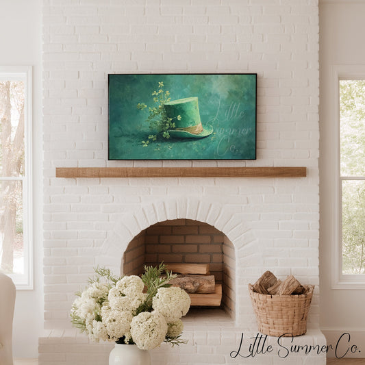 Green Shamrock Top Hat Frame TV Art displayed on a TV
