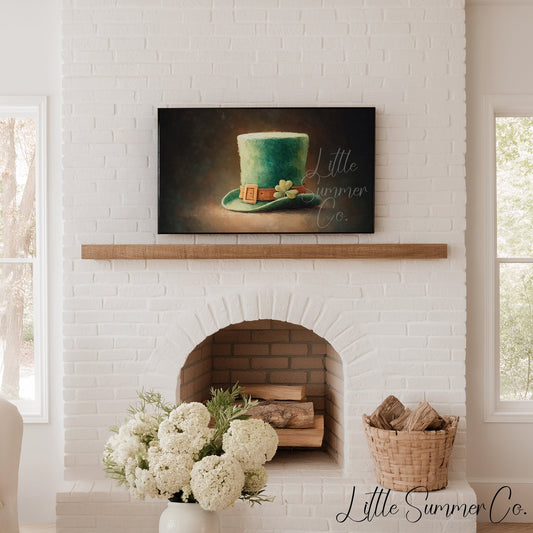 Shamrock Leprechaun Hat Frame TV Art displayed on a TV