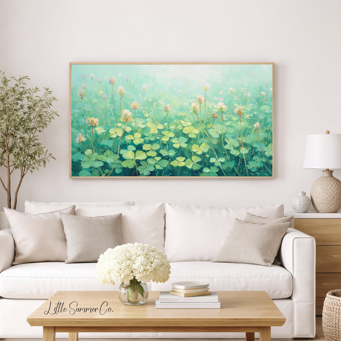 Pink Clover Blossoms Meadow Frame TV Art displayed on a TV