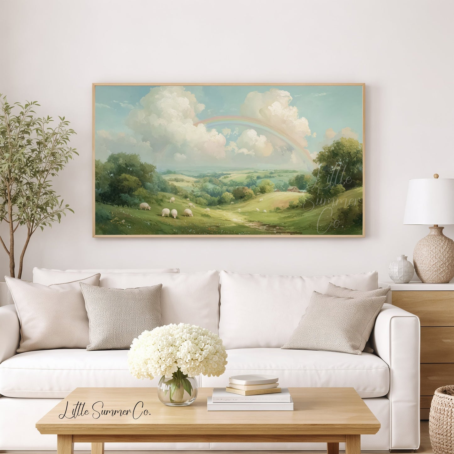 Rainbow Pasture Frame TV Art displayed on a TV