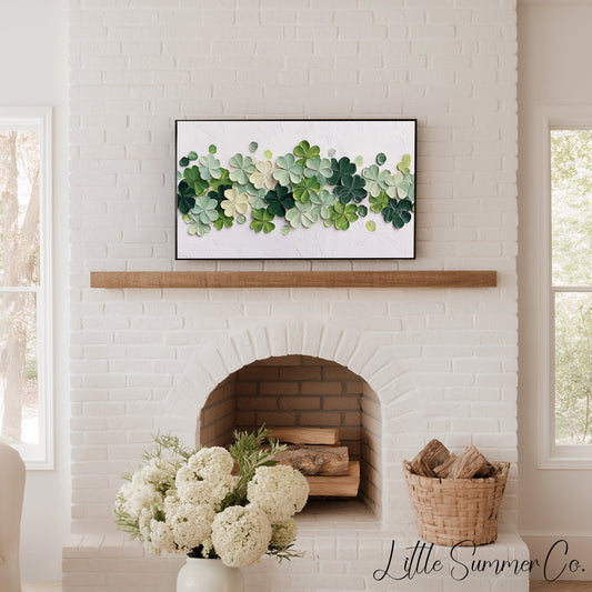 Green Clover Flower Garland Frame TV Art displayed on a TV