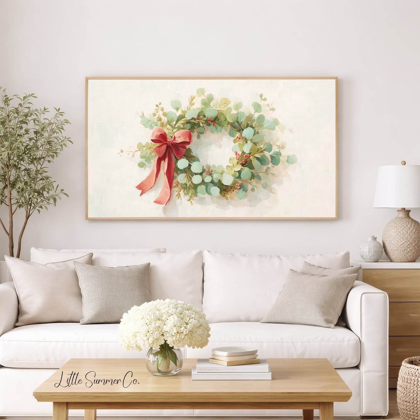 Holiday Wreath Frame TV Art displayed on a TV