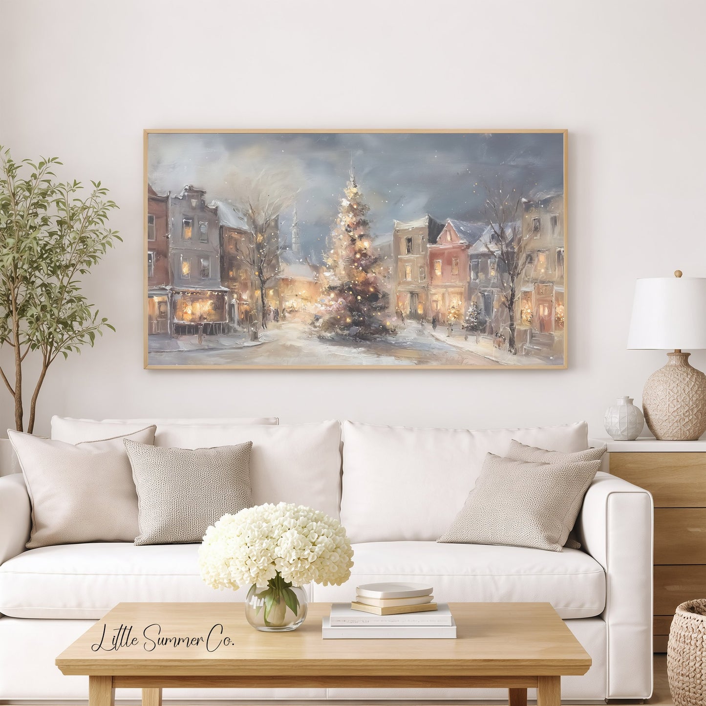 Christmas Village Frame TV Art displayed on a TV
