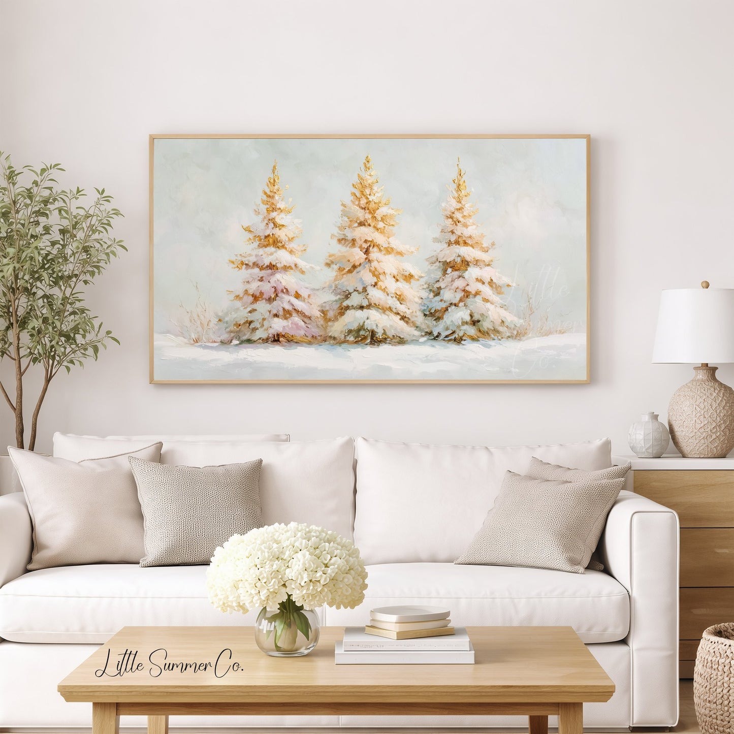 Golden Pines Frame TV Art displayed on a TV