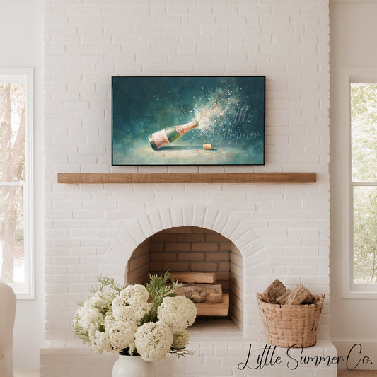 Champagne Pop Frame TV Art displayed on a TV