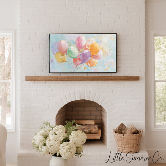Pastel Balloons Frame TV Art displayed on a TV