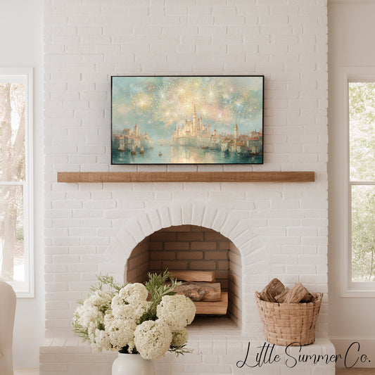 Castle Fireworks Frame TV Art displayed on a TV