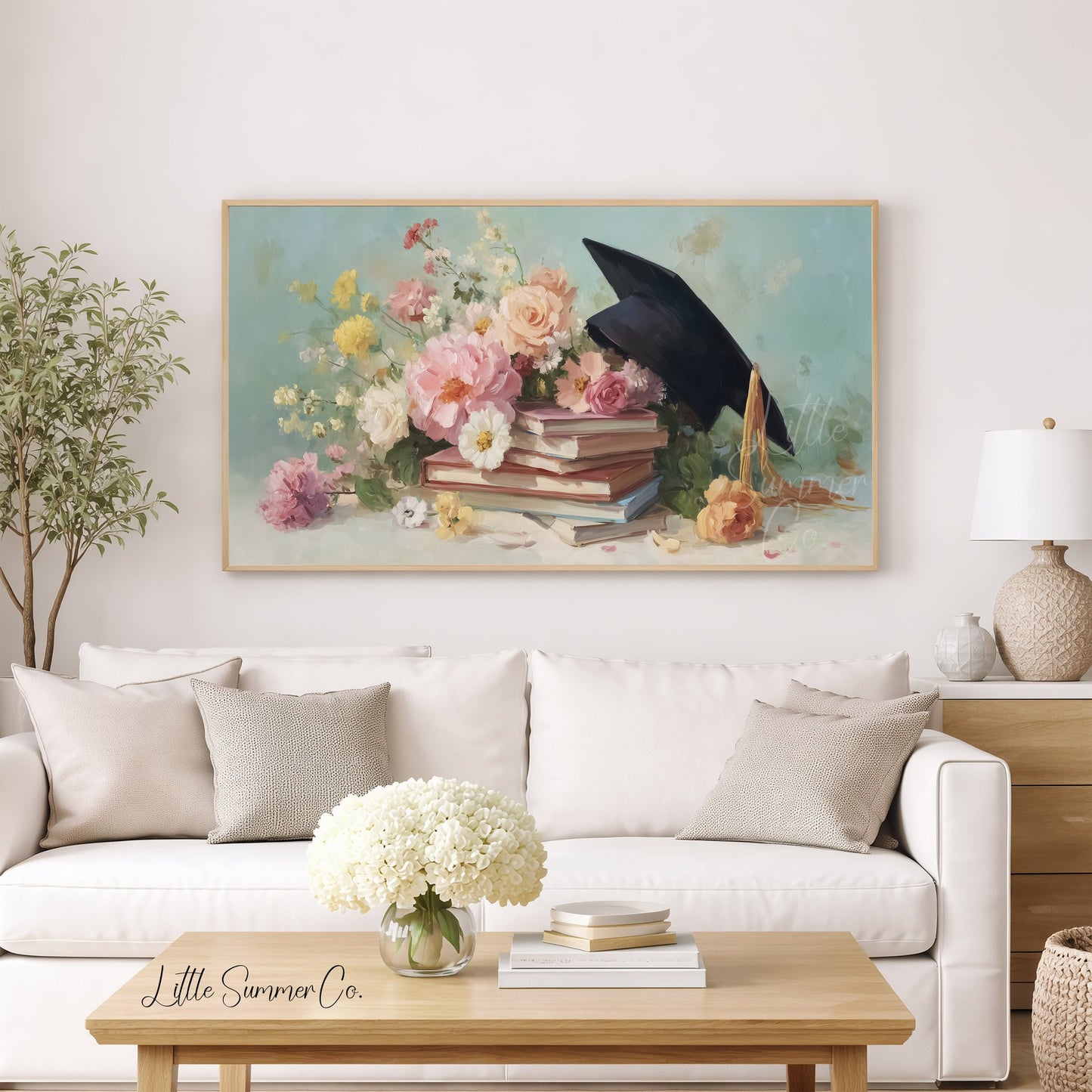 Graduation Flowers Frame TV Art displayed on a TV
