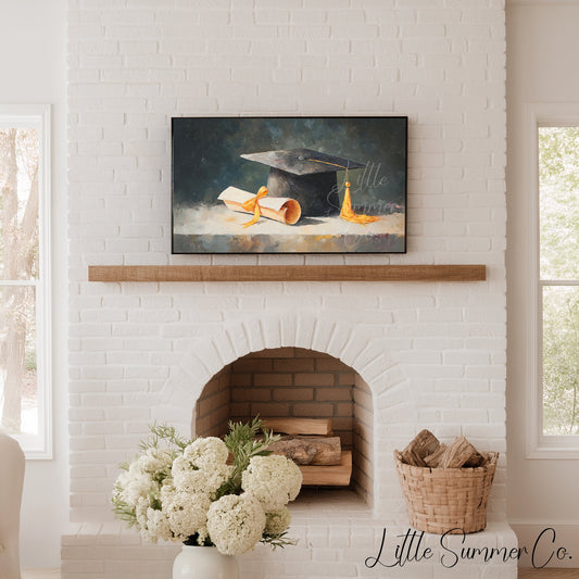 Graduation Cap Frame TV Art displayed on a TV